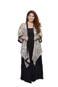 Kimono Animal Print Mesh with Criss-Cross Sashes - Plus Size