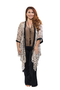 Kimono Animal Print Mesh with Criss-Cross Sashes - Plus Size