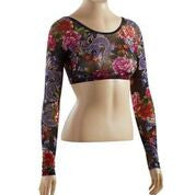 Basic Long Sleeve Tattoo Print Mesh