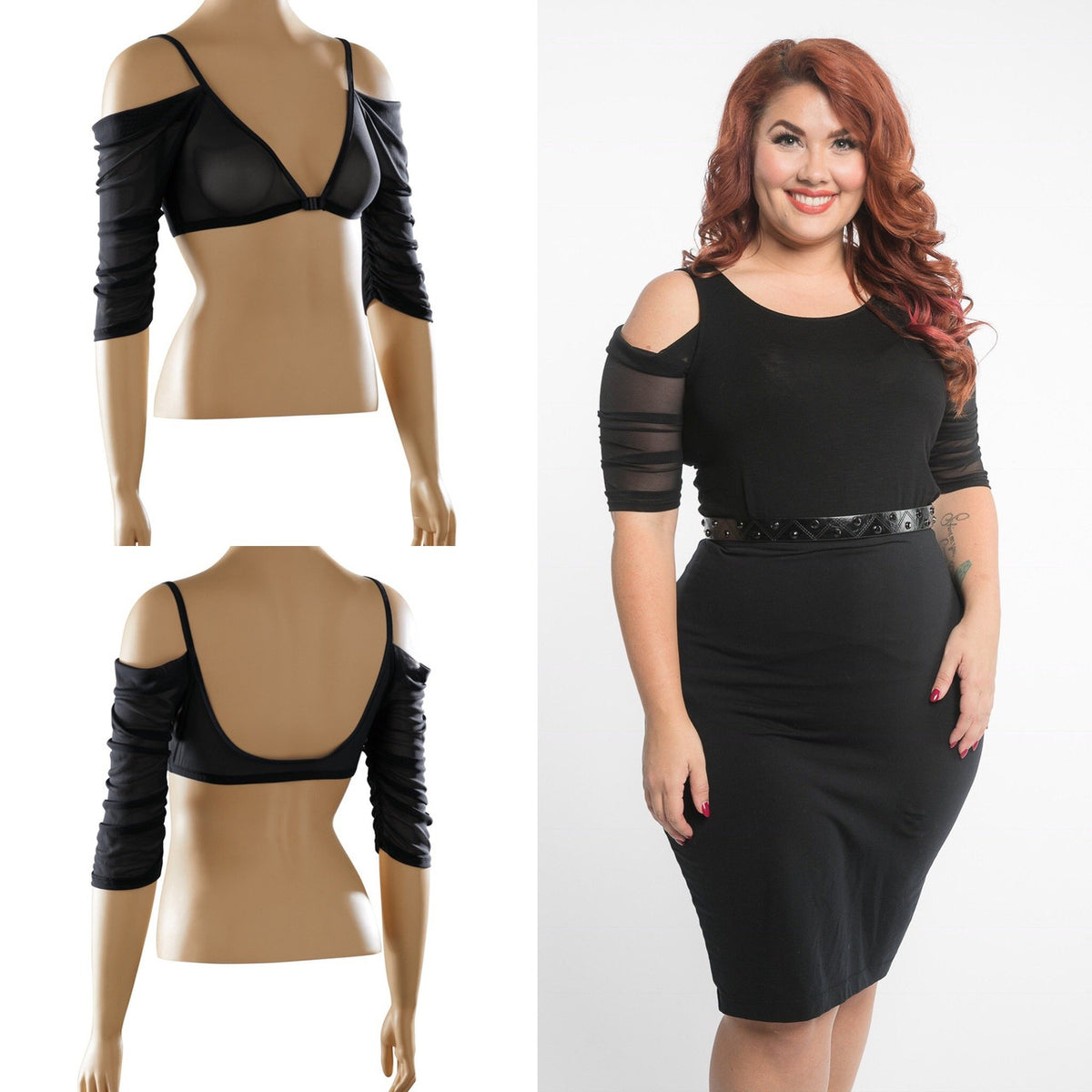 Waterfall 1/2 Sleeve Black Mesh Sleevey Wonders - Plus Size