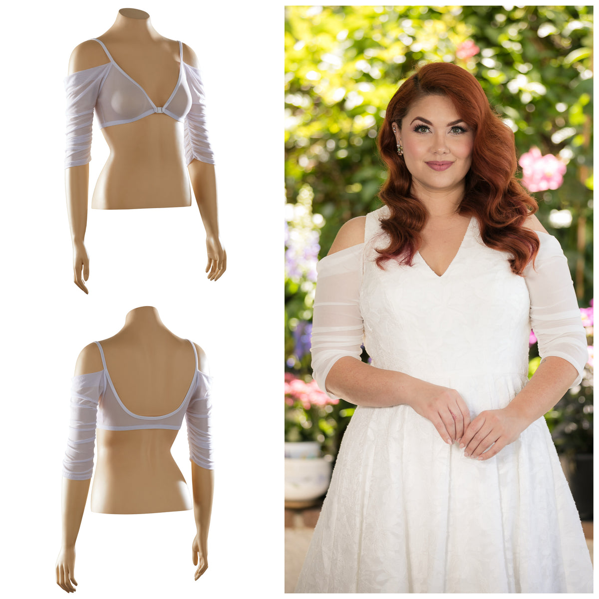 Waterfall 1/2 Sleeve White Mesh Sleevey Wonders - Plus Size